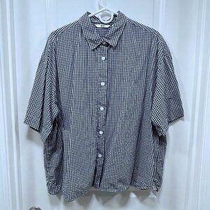 Uniqlo - Dark Navy Checkered Gingham Short Sleeve Button Shirt, Size XL